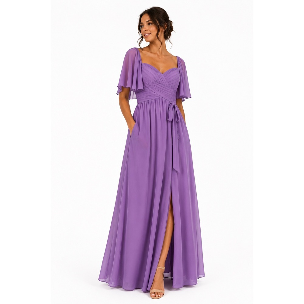 Fashion Maxi Dress Women 10 Purple Flutter Sleeve Corset Back Chiffon Bridesmaid